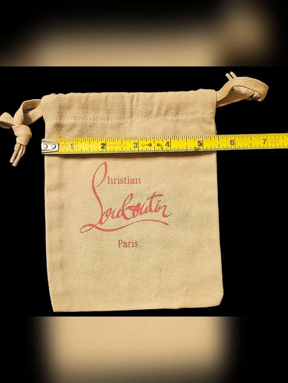 Christian Louboutin Small Tan Canvas Dust Bag Jewelry Storage Makeup Pouch